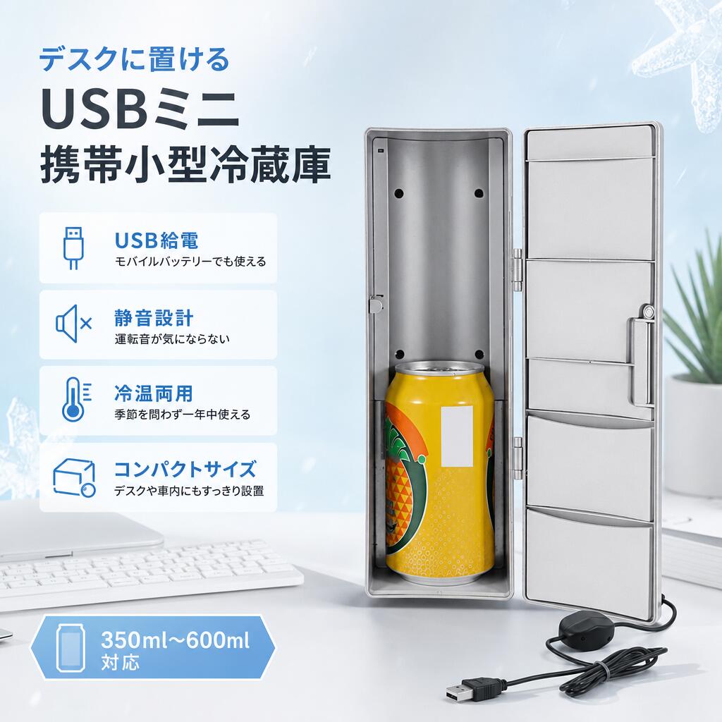USBミニ冷蔵庫 車載 家庭用 両用 保冷 保温 両機能 コンパクト 軽量 携帯 ドライブ 旅行 キャンプ オフィス ベッドサイド 飲み物 お弁当 医薬品 化粧品 ペットミルク 静音 省エネ ギフト プレゼント 簡単操作