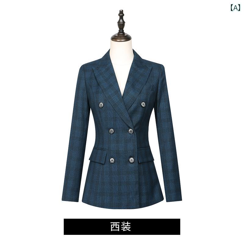 スーツ セットアップ レディース かっこいい 長袖 オフィス 制服 チェック 柄 女性 ウェア ミーティング 通勤 フォーマル ホテル マネージャー