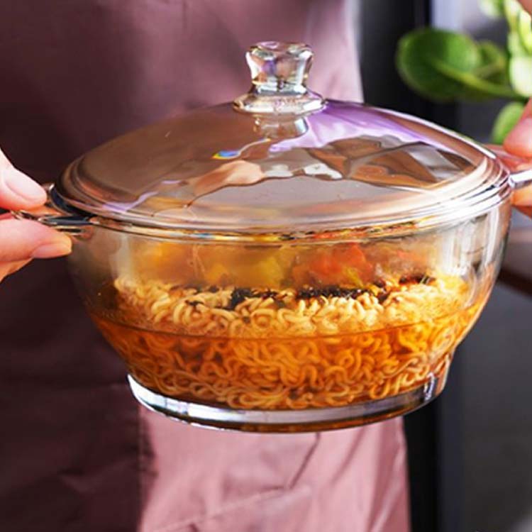 3個セット 14cm 耐熱 ボウル 耐熱ガラス グレー ガラス 蓋付き 1000ml ソース鍋 ガ...