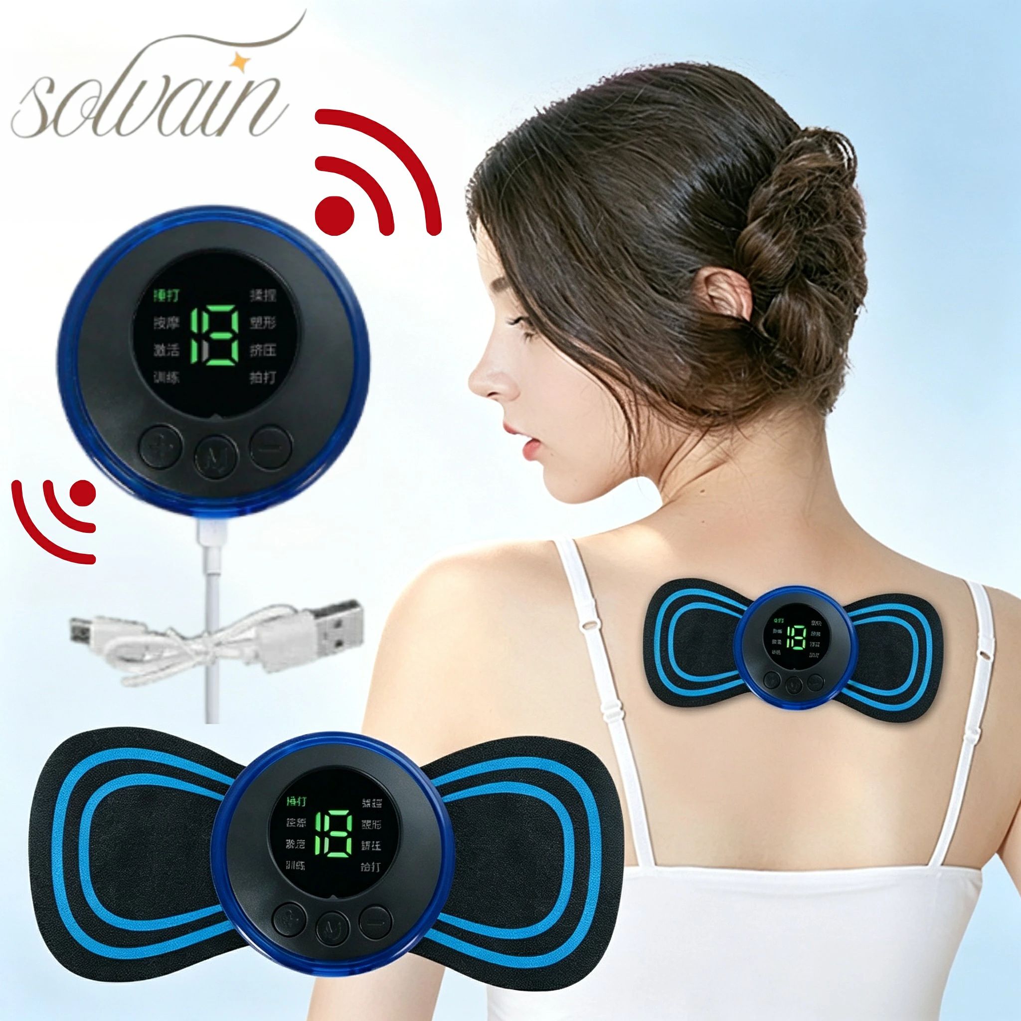 区分詳細内容【基本仕様】電圧3.7V周波数1〜100Hz自動稼働時間15 分バッテリー容量200mAhセット同梱品本体コントローラー ×1、交換用マッサージパッド ×3USB 充電ケーブル ×1、取扱説明書 ×1マッサージ機能全 8 モード、19 段階の強弱レベル調整可能モード：叩き、揉み、もみ、圧迫、打撃、練り、トレーニング、シェイピング商品特徴1. 低周波パルスが筋肉深部まで刺激。筋肉のこり倦怠感緩和、血行促進2. 小型軽量で携帯収納簡単。首肩腰四肢など全身使用可3. 自宅オフィス外出先で手軽に疲労ケア。サロン通い不要4. 繰り返し利用 OK、長期的にコスパ良好ご利用メリット仕事や運動後の筋肉疲労、肩こり、体の緊張を緩めリフレッシュ不良品対応案内出荷前に全数検品を実施しております。不具合不良品が発生した場合はレビュー投稿前にショップへご連絡ください。速やかに交換補償対応いたします。レビュー後の対応は困難となるため事前連絡を徹底願います。誤記備考文末にペット用品のサイズ重量素材記載が混入しているため無効。本マッサージ機に該当する寸法重さではございません。