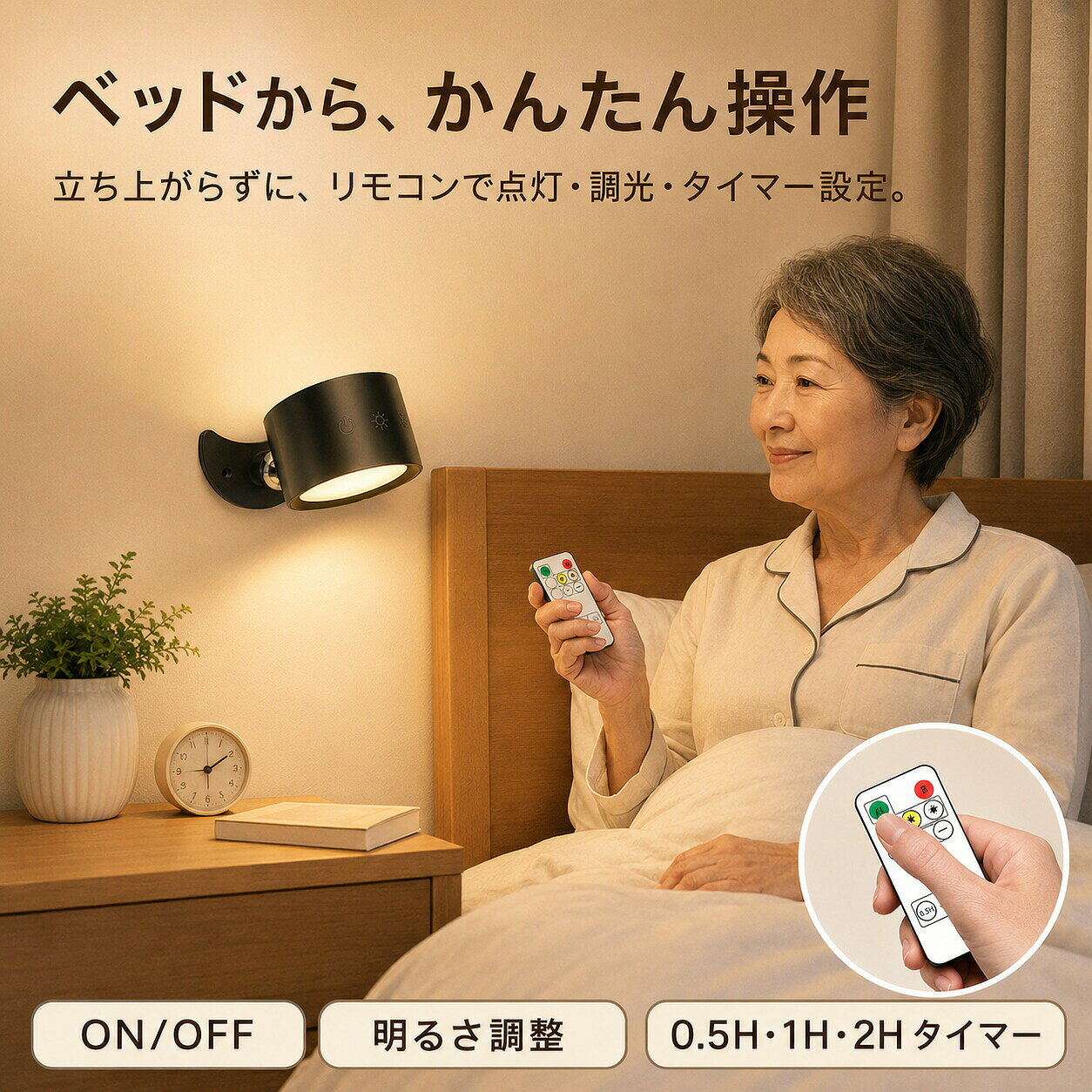 ライト LEDライト ブラケットライト コードレス リモコン付き 壁掛けライト照明ランプ ウォールライトナイトライト USB充電式 360度回転 タッチ操作マグネット 穴あけ不要 3階段明るさ寝室ベッドサイド洗面所 夜間照明夜中の起き上がり シニア 高齢者 ご両親 敬老の日 ashisuto13-10026235 ashisuto13 サンプル画像3
