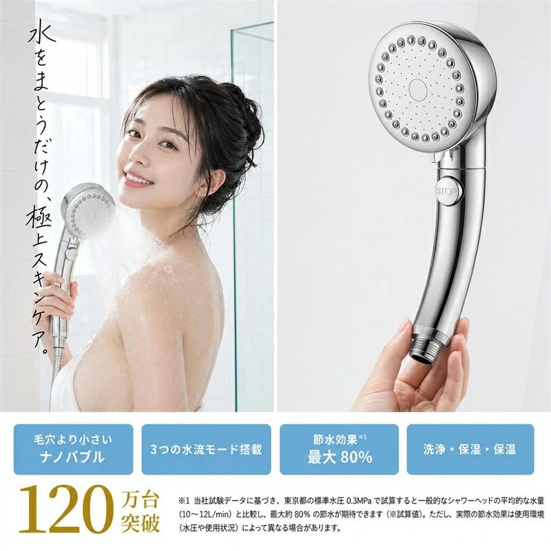 シャワーヘッド マイクロナノバブル 節水 手元止水 洗浄力 80%節水...