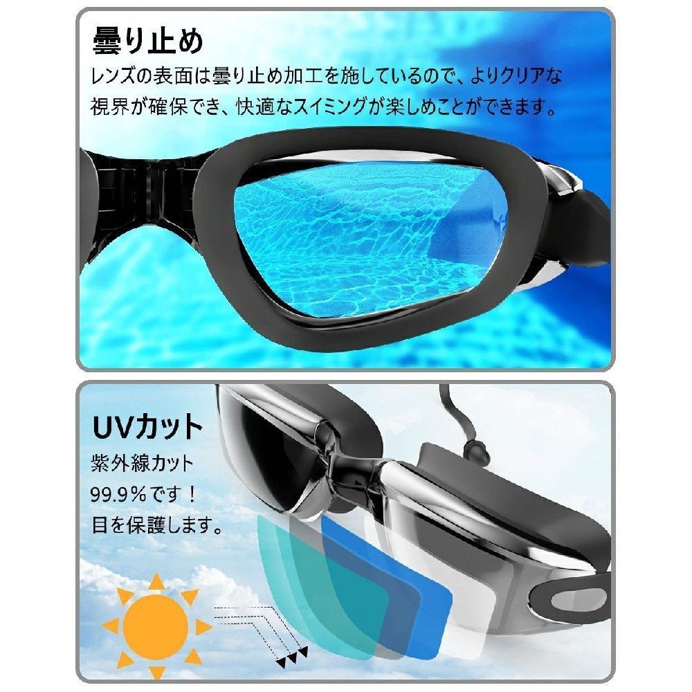 スイミングゴーグル 水泳ゴーグル UVカット 曇り防止 防水 3D人間工学設計 ベルト...