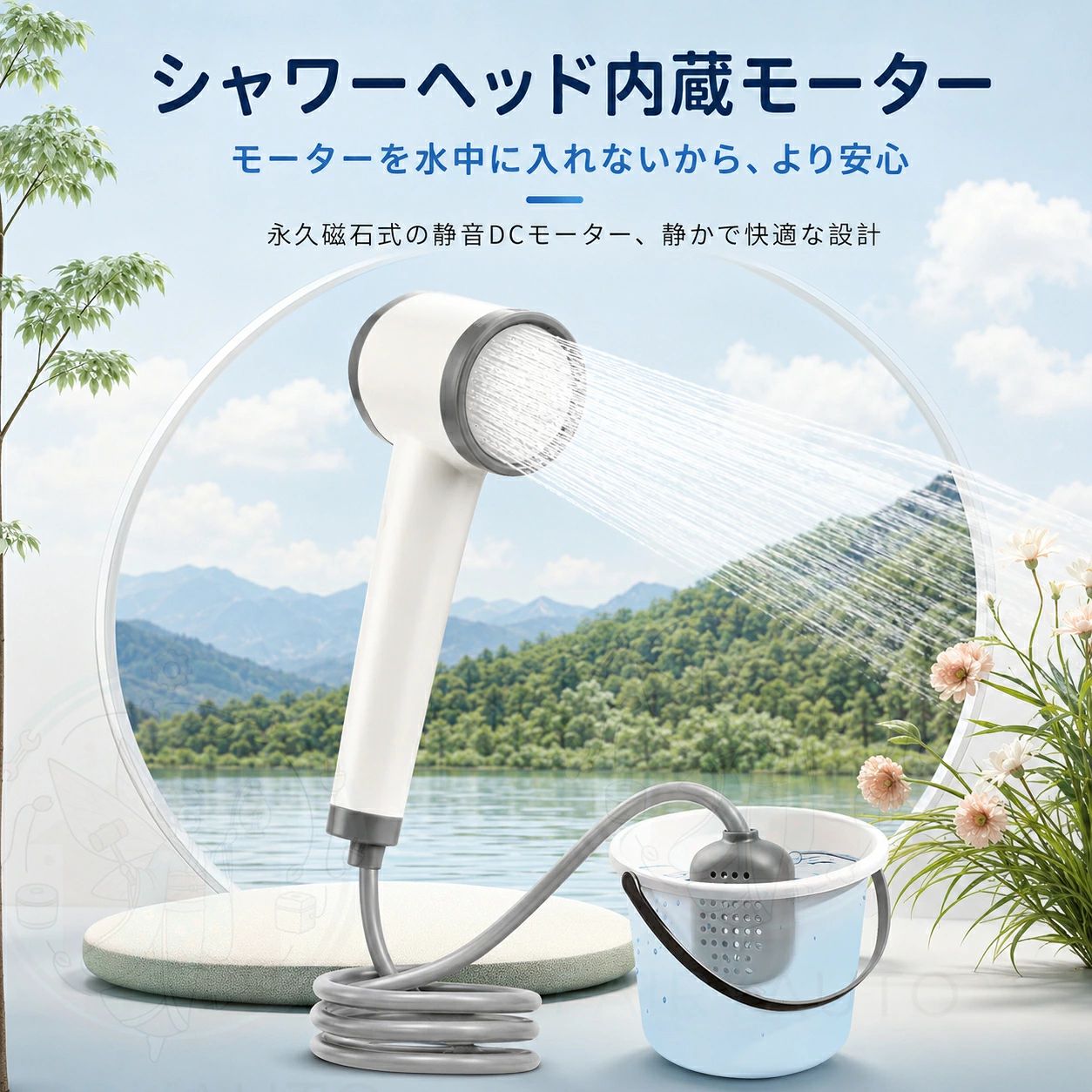 【応急・アウトドア用品】ポータブルシャワー 充電式 アウトドアシャワー LED温度表示 2.1mホース 高圧 増圧 3段階温度カラー表示 USB充電 携帯シャワー キャンプ 車中泊 洗車 ペットシャワー ガーデニング 防災 ashisuto13-10034041 ashisuto13 サンプル画像3