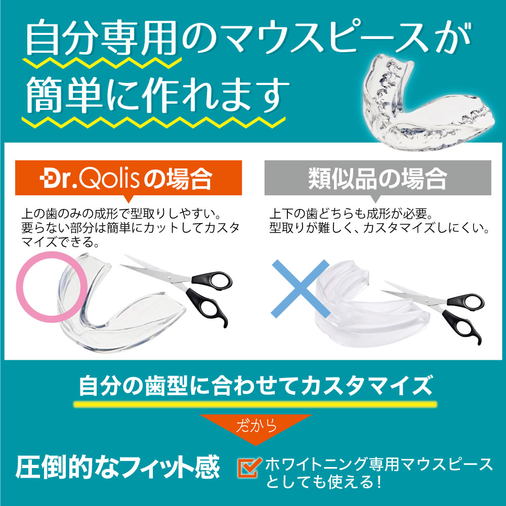 【買いまわり限定! P5倍＋セール特価1500円→1000円】【Dr.Qolis正規品】歯ぎしり マウスピース 型取り タイプ 1箱（2ピース）ケース付 食いしばり 防止 歯ぎしり防止 ナイトガード はぎしり マウスピース マウスガード 歯ぎしり 対策グッズ マウスピース いびき防止 /2