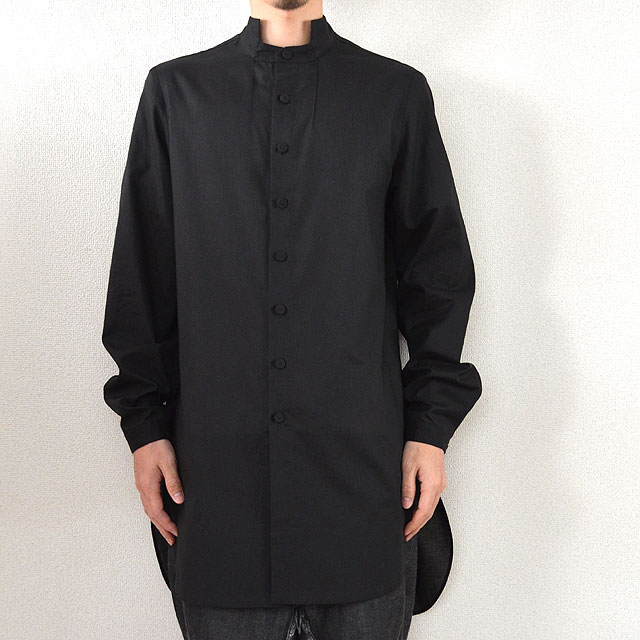 multiple core マルチプルコア 綿ボイル スタンドカラーオーバーシャツ Black 秋物 秋服