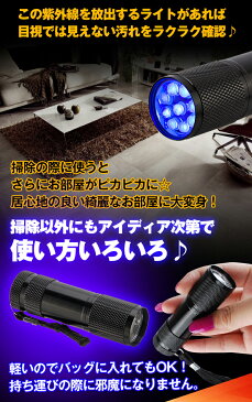 【送料無料】 LEDライト 紫外線 懐中電灯型 ブラックライト led ハンディライト 見える 掃除 トイレ ペット 釣り 宝石鑑定 ジェルネイル硬化 汚れ確認 プロ zk173