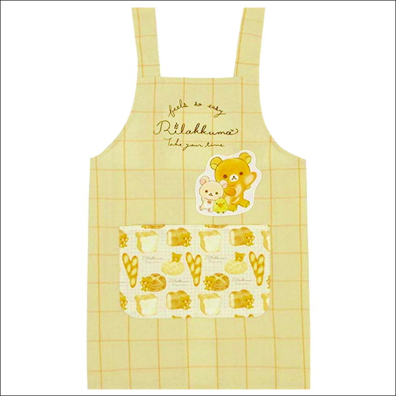 リラックマ エプロン キャラクター アップリケ付き 女の子 女児 子供用 キッズ 背中ボタン Hタイプ サロンジェ 40842