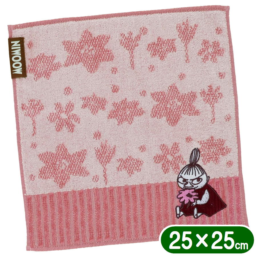 樂天商城 - ムーミン タオルハンカチ お花をもって リトルミイ 丸眞 MOOMIN キャラクター グッズ ミニタオル 25×25cm 刺繍 抗菌 防臭 オーガニック