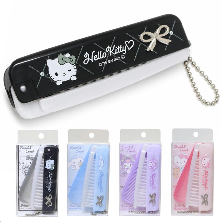 折りたたみブラシ サンリオ カミオジャパン コーム ヘアブラシ 2WAY 携帯用 持ち歩き くし クロミ シナモロール ハローキティ 日本製 コンパクト