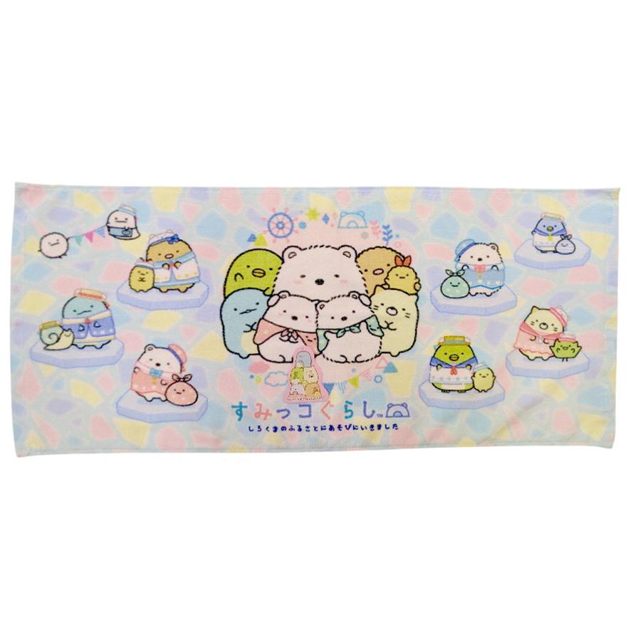 ashop03のすみっコぐらし フェイスタオル 2枚セット 犬飼タオル 約34×80cm しろくまのおかあさん フルーツバケーション シャーリング 染料プリント｜アングル2