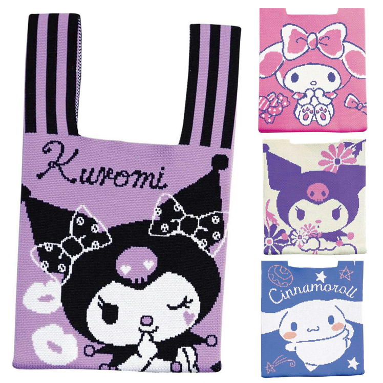 樂天商城 - トートバッグ ニット織 サンリオキャラクターズ ニットバッグ マルシェバッグ 伸びる クロミ マイメロディ シナモロール 手提げバッグ ミニバッグ 大