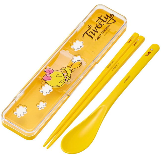 ashop03のコンビセット TWEETY ワーナーブラザース キャラクター CCS3SAAG 抗菌 日本製 音の鳴らない 箸＆スプーン スケーター イエロー｜アングル2
