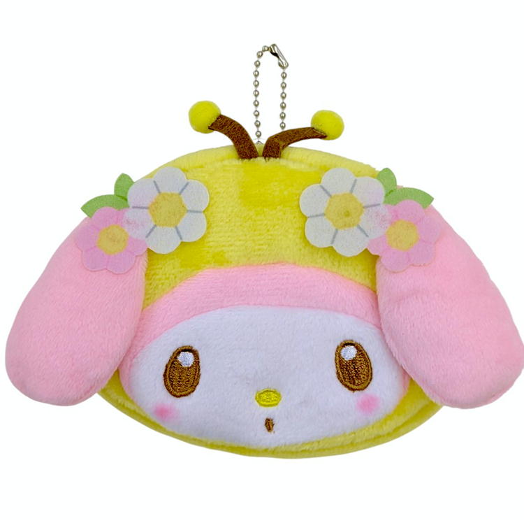 サンリオ キャラクター ミニフェイスポーチ ミツバチ キティ マイメロ クロミ シナモロール ぬいぐるみ ダイカット ポーチ マスコット ボールチェーンの商品画像 3