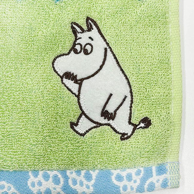 ムーミン ハンドタオル みつけたよ ウォッシュタオル ニョロニョロ 丸眞 MOOMIN キャラクター タオル 綿100% グリーン 3