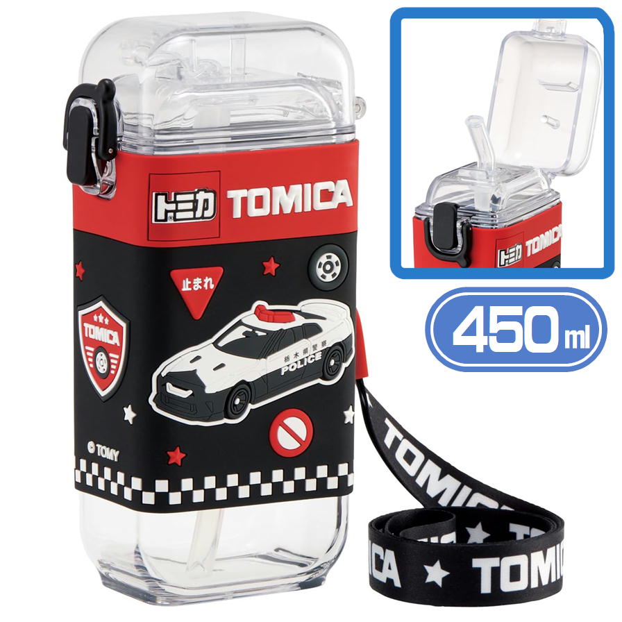 乐天商城 - トミカ 水筒 450ml スケーター PSQ5ST スクエア ストローボトル カバー付 ワンタッチ ショルダーベルト付 子供 パトカー 消防車 車