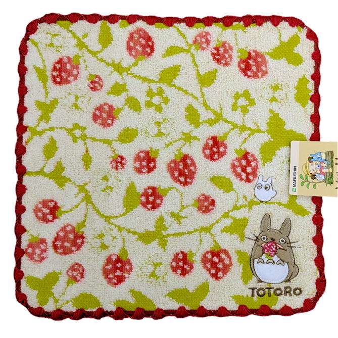 ashop03のとなりのトトロ タオルハンカチ いちごの森 丸眞 ミニタオル スタジオジブリ グッズ キャラクター 抗菌 防臭 25×25cm アップリケ 刺繍｜アングル2