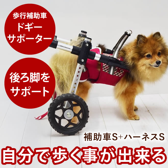 【割引クーポン配布中】歩行補助車 ドギーサポーター 補助車Sサイズ+ハーネスSサイズセット 犬用 車椅子 前足 後ろ足 レンタル 介護用 車いす 小型犬 中型犬 ハーネス 補助器具 散歩 歩行補助