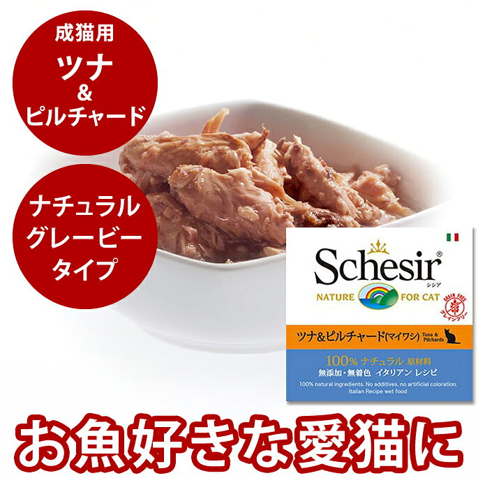 樂天商城 - 【割引クーポン配布中】猫缶｜Schesir（シシア）/キャット　ツナ＆ピルチャード（マイワシ）缶 70g【ナチュラルグレービータイプ（肉汁）】猫用　ウェットフード　缶詰　一般食　Schesir cat