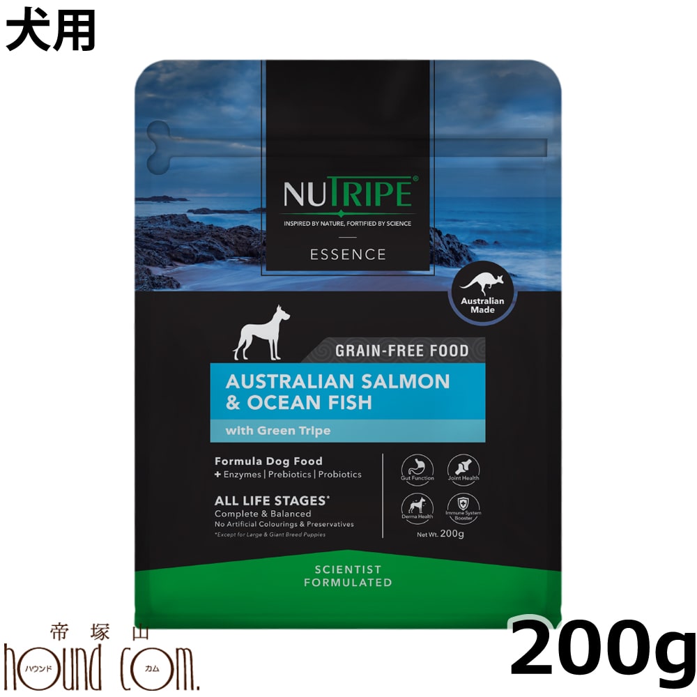Rakuten - 【P2倍＆割引クーポン配布中】犬用　ニュートライプ　エッセンス　サーモン＆オーシャンフィッシュwithグリーントライプ　200g　全年齢対応 NUTRIPE 犬　ドライフード　ドッグフード