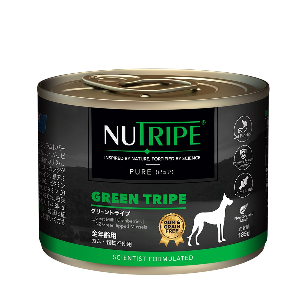 Natural - ニュートライプ　PURE グリーントライプ 185g　帝塚山ハウンドカム　ピュア　犬用　缶詰