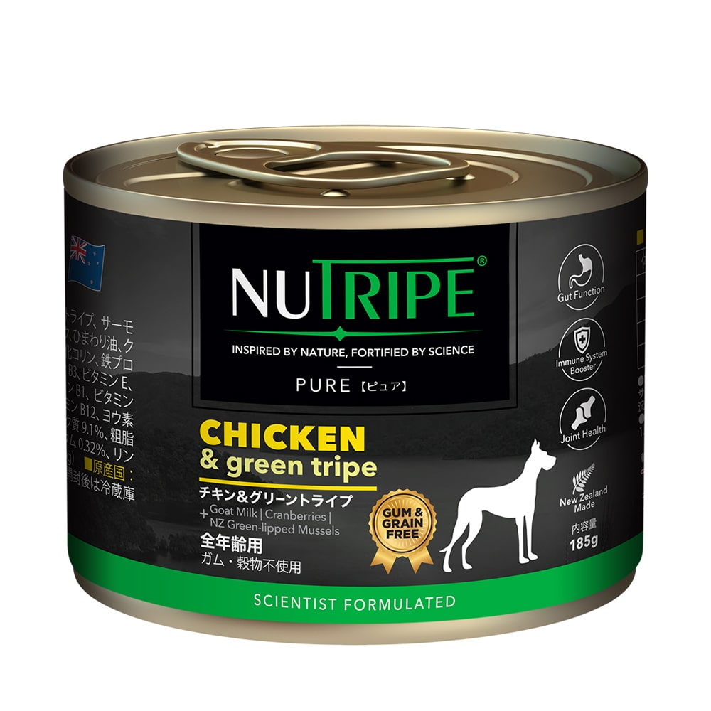Natural - ニュートライプ　PURE チキン＆グリーントライプ 185g　帝塚山ハウンドカム　ピュア　犬用　缶詰