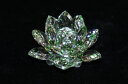 30#クリスタルフラワーカラー緑　花　クリスタルガラス　ダイヤカット　8cm　特小　グリーン