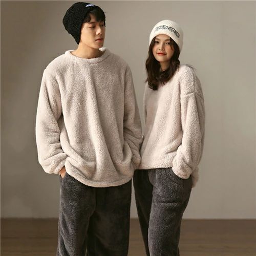 ペア パジャマ 冬 もこもこ 男女2着 セット カップル ペア ルームウェア 長袖 ペアパジャマ モコモコ メンズ ペアパジャマ カップル 秋