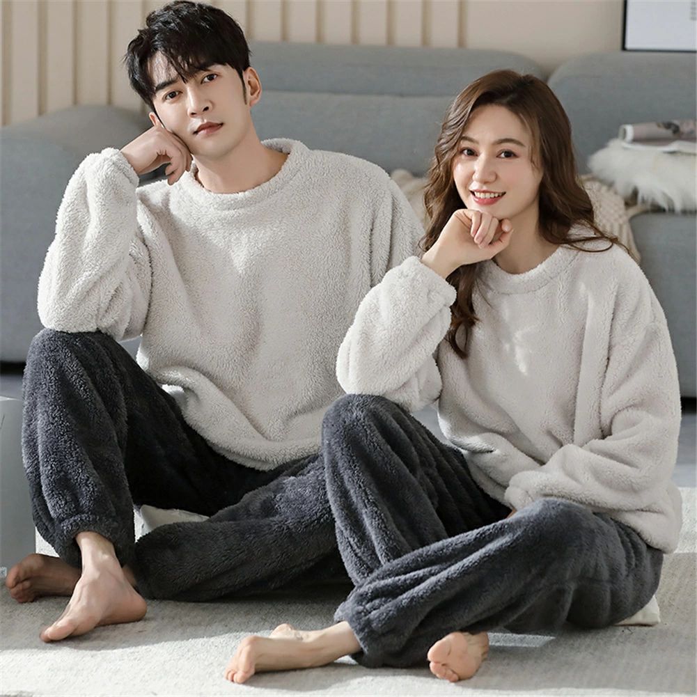 ペアパジャマ 冬 モコモコ 男女2着 セット 長袖 無地 カジュアル 高級 カップル ペア ルームウェア レディース パジャマ 夫婦 もこもこ