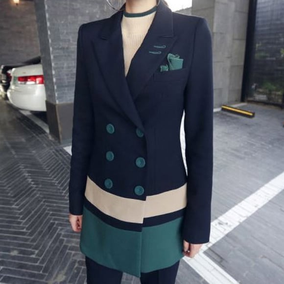 ロングジャケット 2点セット かわいい きれいめ スラックス スーツ 切替 パンツ 上下セット 可愛い 配色 ツーピース ボトムス