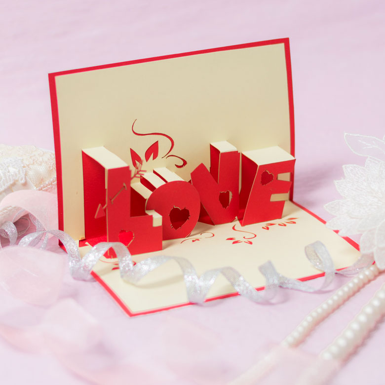ポップアップグリーティングカード LOVE LOVE 愛 誕生日カード バースデーカード 立体 飛び出すグリーティングカード メッセージカード ベトナム雑貨 アジアン雑貨 新生活 メール便対応 