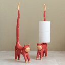トイレットペーパーホルダー 猫 ネコ 尻尾 バリ島 ピンク オブジェ 置物 木彫り ディスプレイ トイレットペーパー収納 キッチンペーパーホルダー トイレ 玄関...