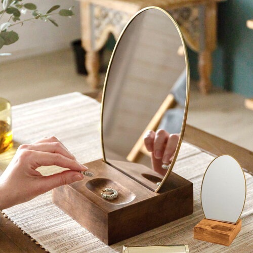 立て鏡 コスメミラー 真鍮 フレーム 楕円型 小さめ 化粧鏡 かわいい ...