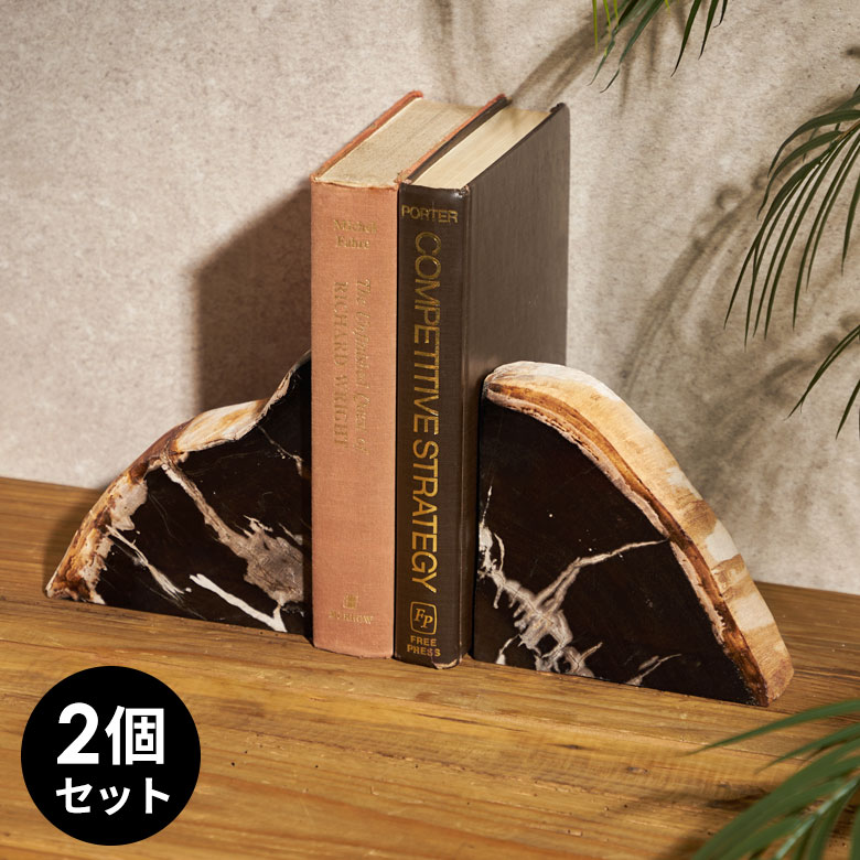【最大500円クーポン】 ブックエンド オブジェ 石 おしゃれ 置物 飾り 卓上 天然木 本 仕切り 本立て W15×D5×H15cm 3.5kg 珪化木 装飾...