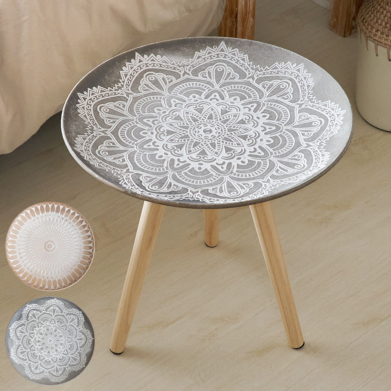 【最大2000円クーポン】 トレーテーブル 天然木 直径 40cm 高さ 37cm テーブル グレー ベージュ コーヒーテーブル ナイトテーブル ラウンドテーブ...