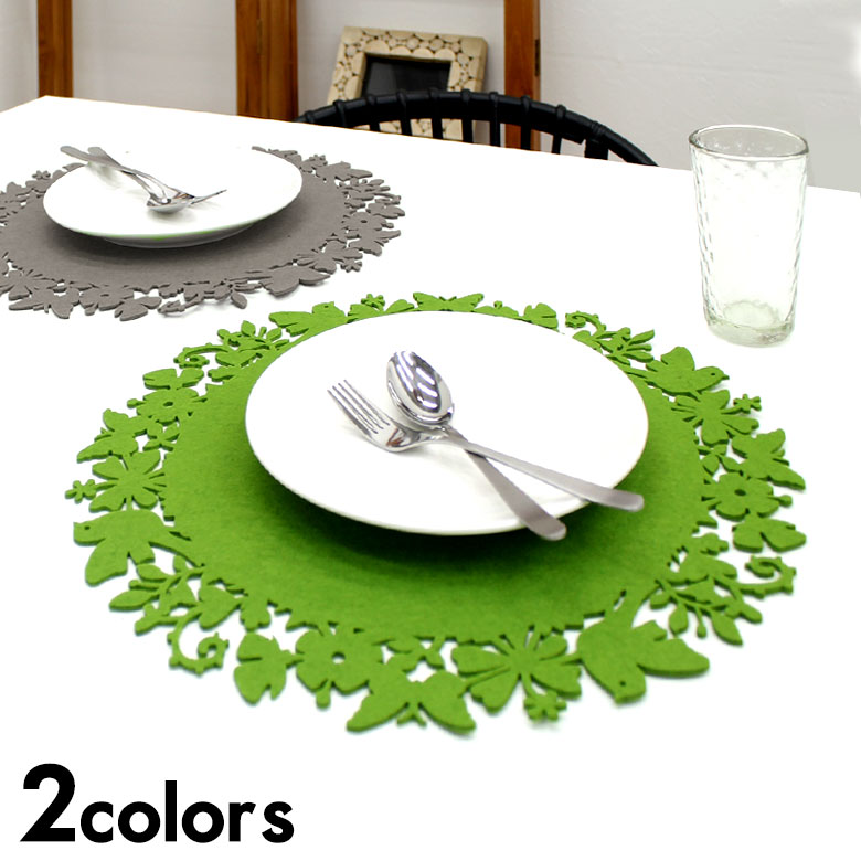 【最大2000円クーポン】 ランチョンマット フェルト バード柄 ラウンド 1枚 2色展開 プレースマット プレイスマット ランチマット クリスマス パーティ ...