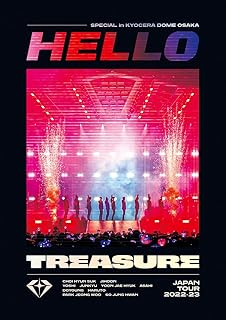 TREASURE JAPAN TOUR 2022-23 ～HELLO～ SPECIAL in KYOCERA DOME OSAKA 構成: Blu-ray+スマプラ 音声: 日本語 発売元: YGEX 発売国: JAPAN 発売日: 2023年12月6日 [商品案内] TREASURE 『TREASURE JAPAN TOUR 2022-23 ～HELLO～ SPECIAL in KYOCERA DOME OSAKA』 LIVE DVD & Blu-ray リリース決定! 韓国アーティストの初来日ツアーとして8都市26公演、史上最多29万人動員したジャパンツアーから自身初のドーム公演で、ツアーファイナルとなった京セラドーム大阪公演(2023/1/29)『TREASURE JAPAN TOUR 2022-23 ～HELLO～ SPECIAL in KYOCERA DOME OSAKA』のLIVE映像作品。 バンドセットでのダイナミックなTREASUREのパフォーマンスが存分に堪能できる、アンコール・ダブルアンコール含む全30曲、約3時間のライブ本編を完全収録。ファンへの感謝、グループへの愛に感極まったメンバー達が涙するアンコール最後のMCシーンは必見!! [収録曲] Blu-ray ◆TREASURE JAPAN TOUR 2022-23 ～HELLO～ SPECIAL in KYOCERA DOME OSAKA OPENING VCR JIKJIN -JP Ver.- BOY -JP Ver.- I LOVE YOU -JP Ver.- VCR 1 GOING CRAZY COME TO ME B.L.T (BLING LIKE THIS) MC 1 SLOWMOTION IT'S OKAY VCR 2 HELLO -JP Ver.- CLAP! MC 2 DARARI オレンジ HOLD IT IN MC 3 ありがとう (ASAHI × HARUTO Unit) VolKno (CHOI HYUN SUK × YOSHI × HARUTO Unit) BAND JAM MMM (Rock Ver.) -JP Ver.- RHYTHM TA REMIX (Rock Ver.) BANG BANG BANG MC 4 U MY TREASURE -JP Ver.- ＜ENCORE＞ Here I Stand 病 BEAUTIFUL MC 5 DARARI (ROCK REMIX) HELLO -JP Ver.- GOING CRAZY (Remix) + B.L.T (BLING LIKE THIS) (Remix) + ORANGE (Remix) ＜DOUBLE ENCORE＞ EVERYDAY BFF (Best Friend Forever) CLAP! THANK YOU (ASAHI × HARUTO Unit) ENDING VCR　
