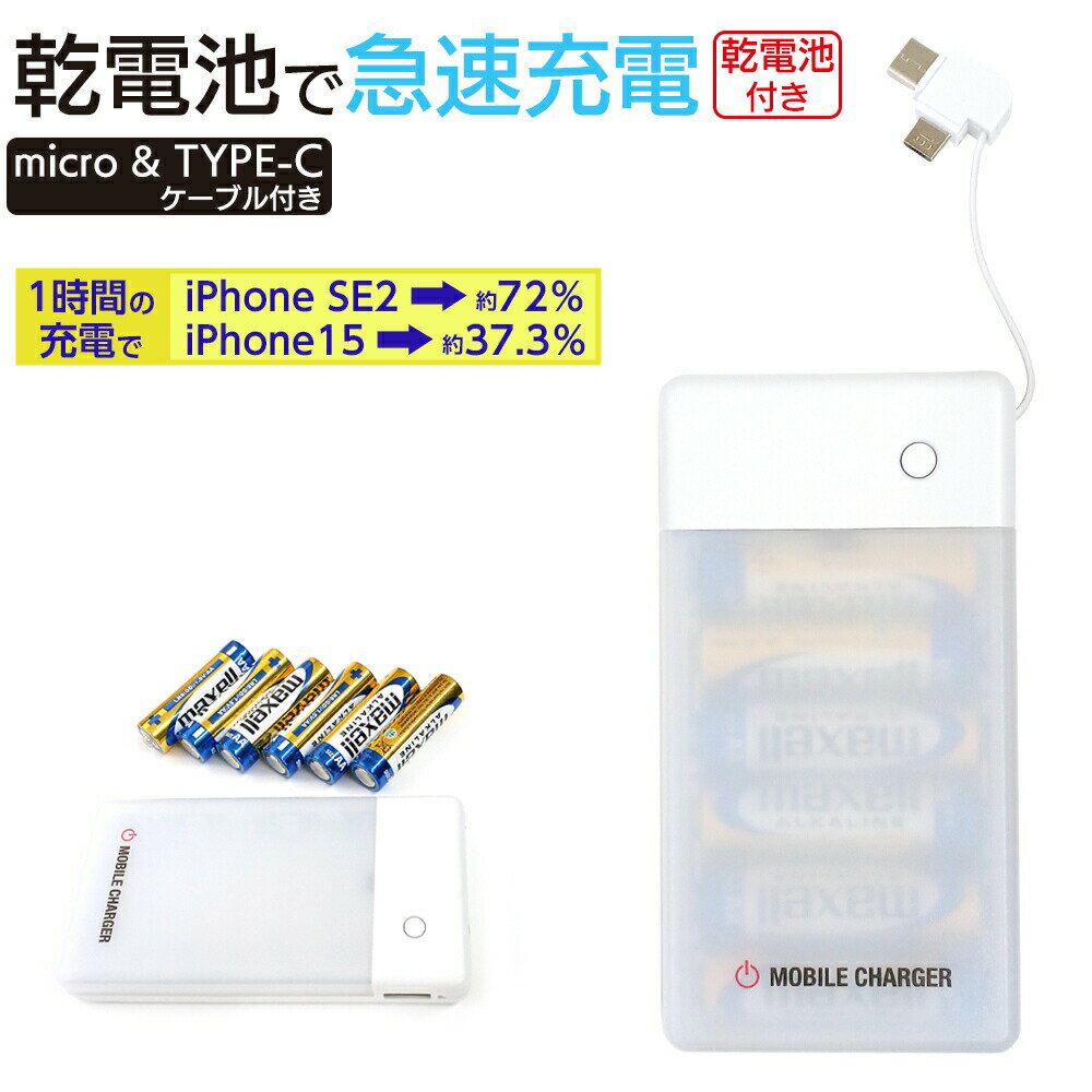 単3アルカリ6本型乾電池充電器micro&TYPE-Cケーブ