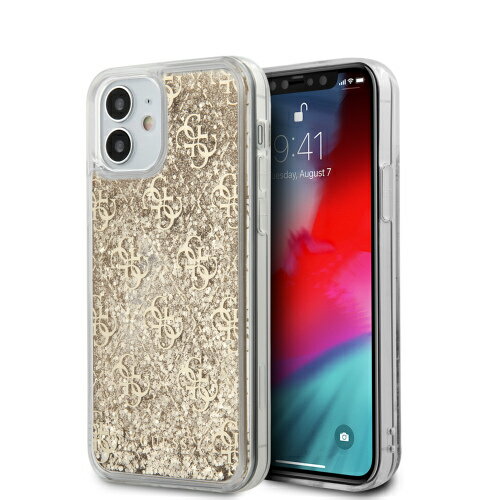 GUESS iphone12mini ケース HC LIQ. GLITTER 4G GOLD