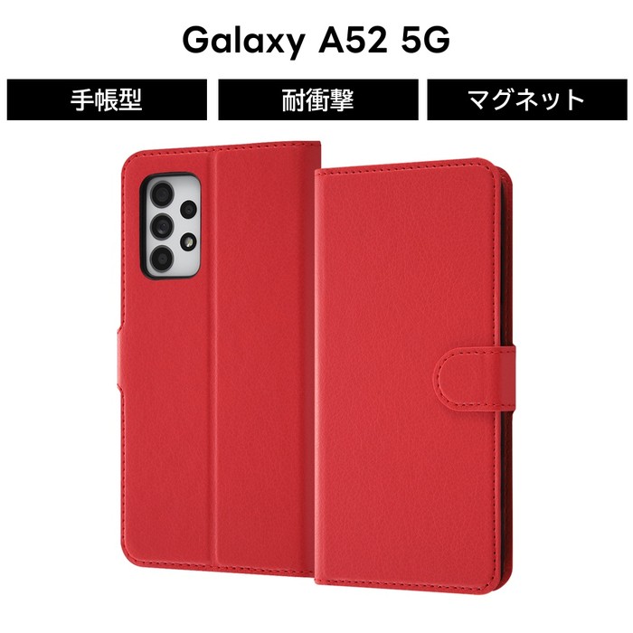 Rakuten - Galaxy A52 ケース 手帳型 マグネット ベルト GalaxyA52 docomo SC 53 ギャラクシーA52 5G レッド 手帳型ケース スタンド機能 ICカードポケット ストラップホール カード収納 キャラクター かわいい 可愛い