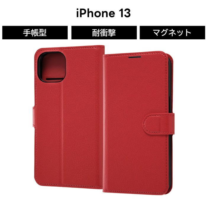 乐天商城 - iPhone 13 耐衝撃 手帳型ケース シンプル マグネット レッド カード収納 iPhone13