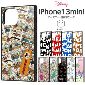 iPhone13mini 5.4inch ケース ディズニー キャラクター 耐衝撃ハイブリッドケース KAKU ミッキー ミニー ドナルド チップ＆デール リロ＆スティッチ ストラップホール 【IQ】