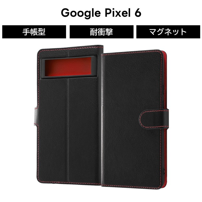 乐天商城 - Google Pixel 6 耐衝撃 手帳型ケース シンプル マグネット ブラック レッド カード収納