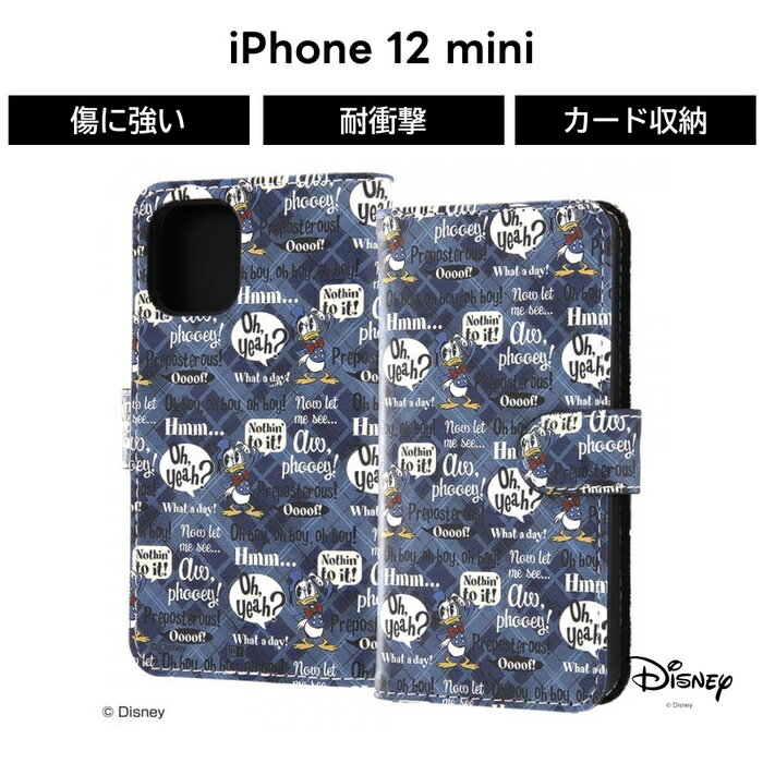 乐天商城 - iPhone12 mini ディズニー ケース 手帳型 レザー 革 保護 マグネット カード入れ ポケット付き 収納 可愛い かわいい スマホケース ドナルド キャラクター カード収納 iPhone 12
