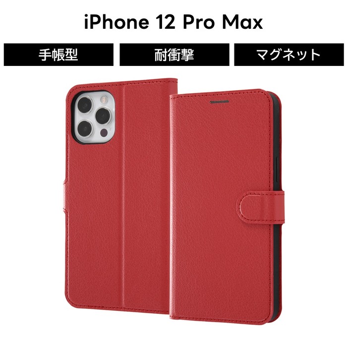 乐天商城 - iPhone 12 Pro Max 耐衝撃 手帳型ケース シンプル マグネット レッド カード収納 iPhone12 Pro