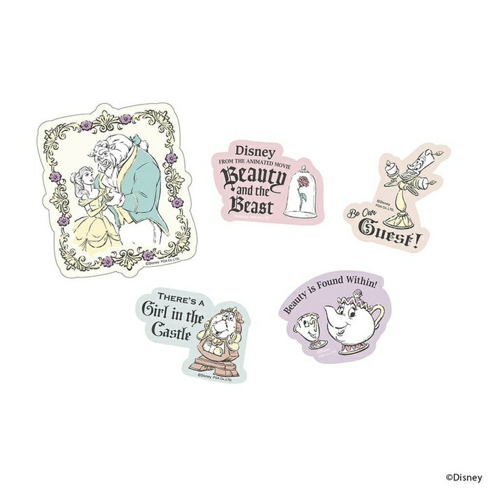 ステッカー キャラクター ディズニー Disney ベル 美女と野獣 シール スマホ かわいい スマホステッカー ビースト チップ ポット夫人 ルミエール 5枚 5種 耐水 耐光 シンプル おしゃれ 人気 色褪せない 水に強い 長持ち