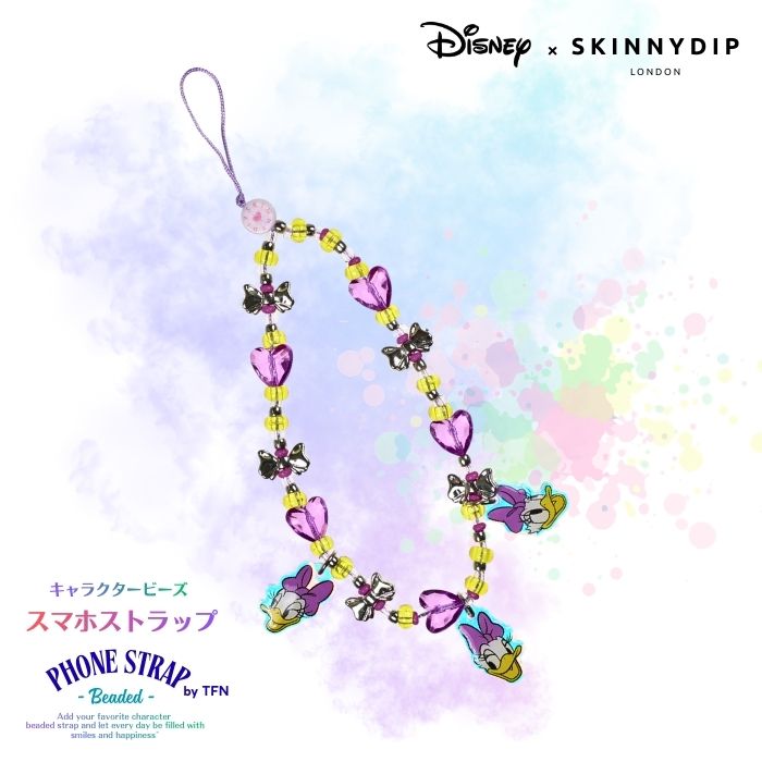 ディズニー デイジー フォンストラップ スマホストラップ Disney Daisy Duck キャラクター かわいい おしゃれ 人気 ヴィンテージ iPhone Android 汎用 全機種 マルチ キラキラ ビーズ スマホチャーム 落下防止 紛失防止 スマートフォン 携帯 アクセサリー