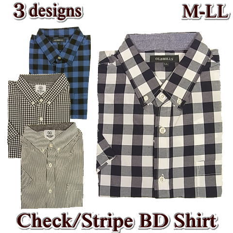 カジュアルシャツ 半袖 メンズ ボタンダウン チェック ストライプ 綿混 / ブロックチェック ギンガムチェック / L LL