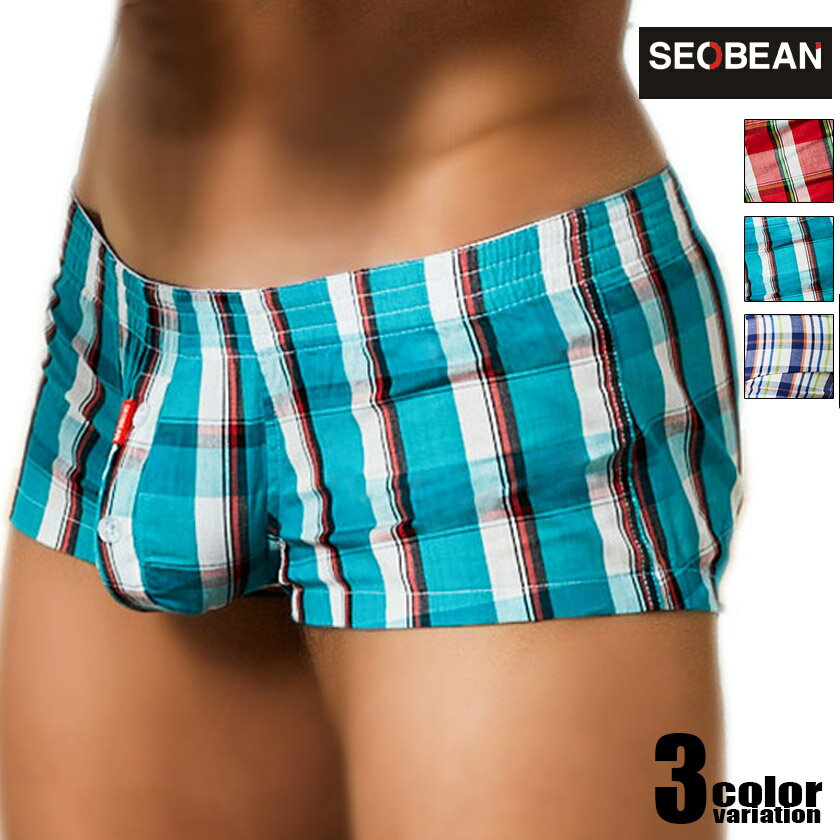 SEOBEAN/セビン　ショート丈 コットンチェックトランクス　男性下着　メンズ　パンツ モッコリ 前開き　コットン 綿 立体縫製