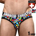 メンズビキニ AndrewChristian/アンドリュークリスチャン Party Brief w/ ALMOST NAKED オルモストネイキッド 水玉 ドット レインボー ローライズ タグレス